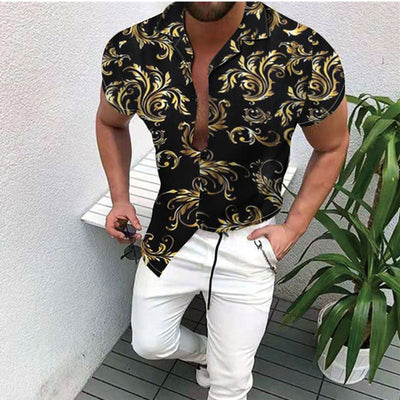 Exotisches Herren Kurzarm Hemd mit Blumen Design