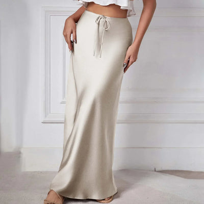 Satinrock mit hoher Taille und Schleifen, elegant und trendy - Camille