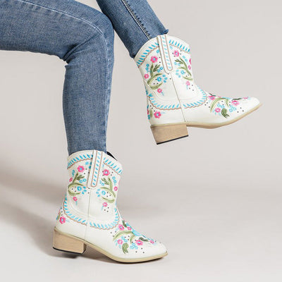 Bestickte wadenhohe Stiefel - Sienna