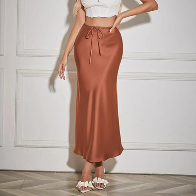 Satinrock mit hoher Taille und Schleifen, elegant und trendy - Camille