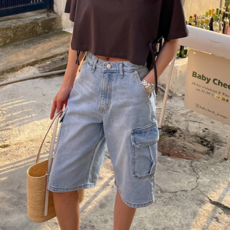 Damen Denim-Shorts mit Cargo-Taschen Baggy-Stil - Elina