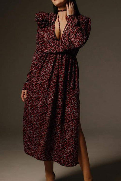 Bertha - Midikleid mit V-Ausschnitt und Blumen