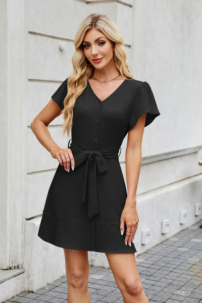 Jane - Einfarbiges Kleid mit V-Ausschnitt