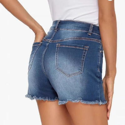 Denim-Shorts mit hoher Taille und ausgefransten Kanten - Bianca