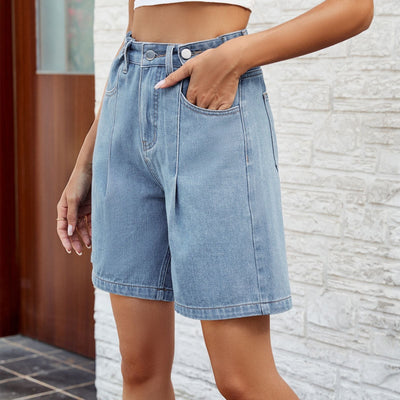 Damen Denim Bermuda gerade geschnitten Vintage-Stil blau - Kendra