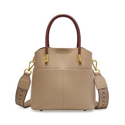 Damen-Eimertasche aus genarbtem Leder mit doppeltem Henkel - Emilia