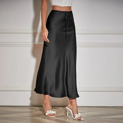 Satinrock mit hoher Taille und Schleifen, elegant und trendy - Camille