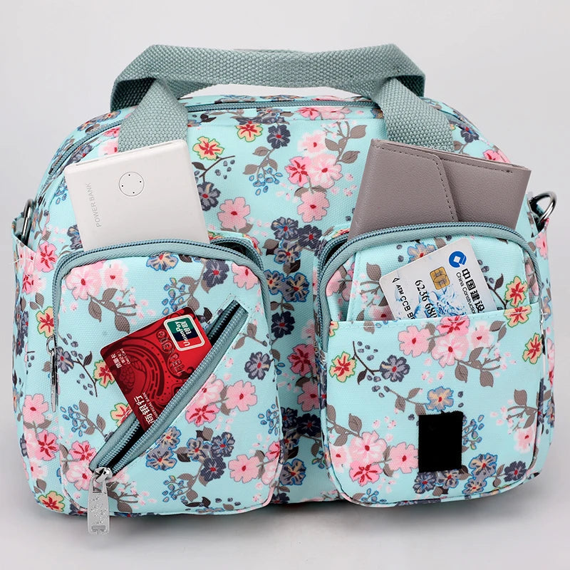 Damen Umhängetasche mit mehreren Fächern und Blumendruck - Elora