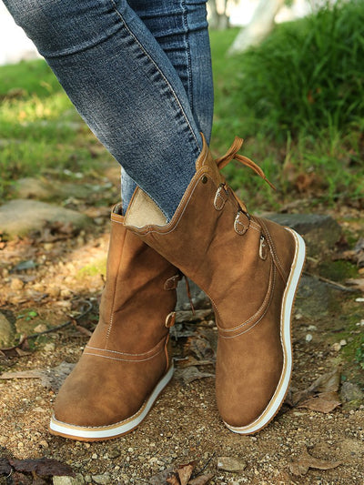 Sofie – Flache Stiefel mit Schnalle und Schnürverschluss