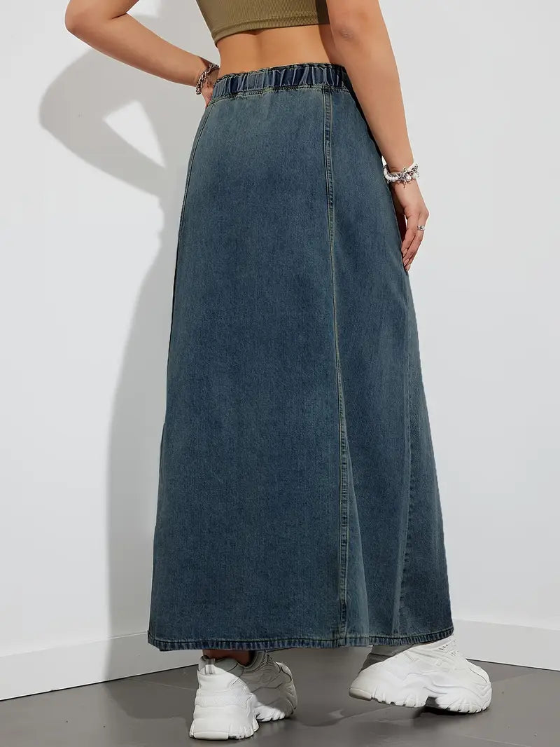 Langer Jeansrock mit verstellbarem Kordelzug, bequem und vielseitig - Fannie