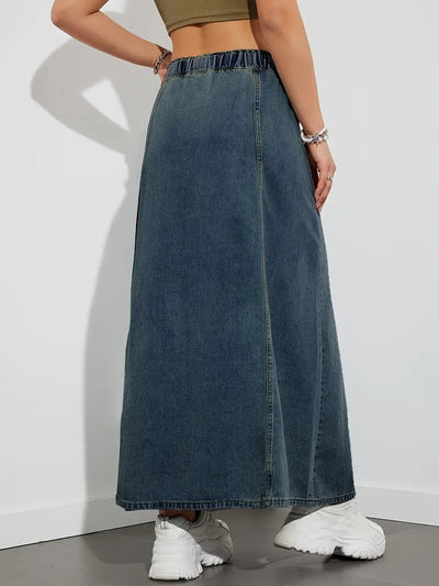 Langer Jeansrock mit verstellbarem Kordelzug, bequem und vielseitig - Fannie