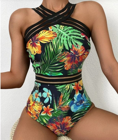Blume Einteiliger bedruckter Bikini
