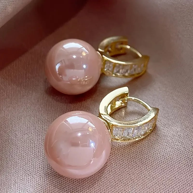 Vergoldete Damen-Ohrringe mit rosa Perle - Alina