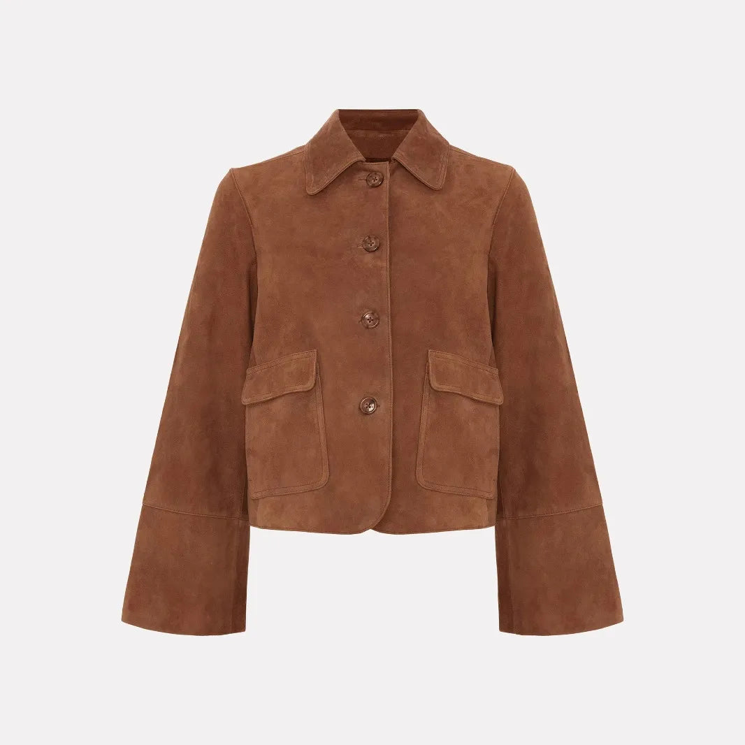 Kurze Wildlederjacke mit Fronttaschen für Damen - Alenor