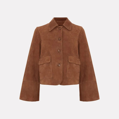 Kurze Wildlederjacke mit Fronttaschen für Damen - Alenor