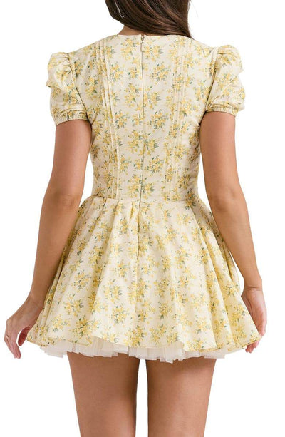 Emily - Korsett-Minikleid mit V-Ausschnitt Blumen-Korsett-Kleid