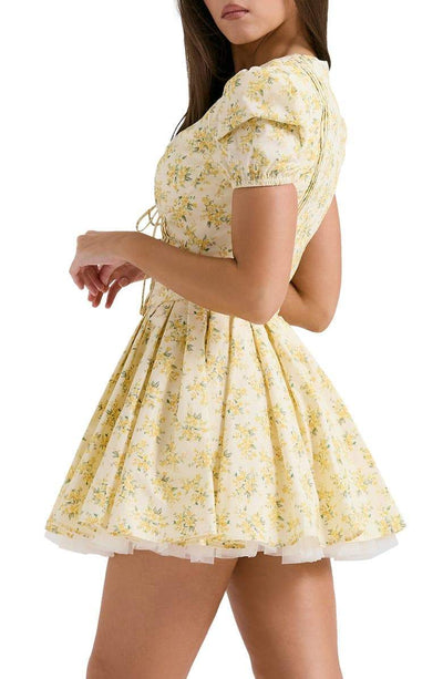 Emily - Korsett-Minikleid mit V-Ausschnitt Blumen-Korsett-Kleid