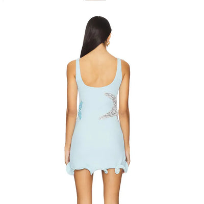 Taylor - Schickes Glitzerndes Sternchen Print Rüschen Damen Mini Kleid Elegant