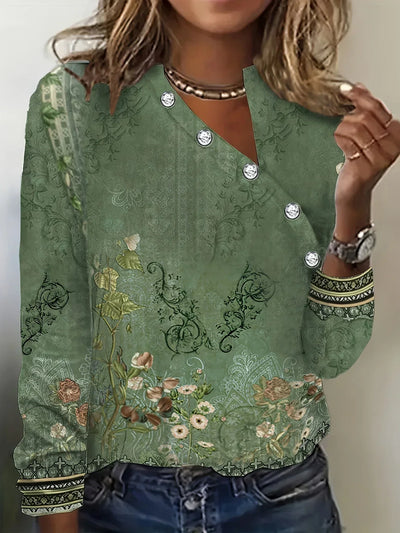 Xenia - T-Shirt mit Blumenmuster und asymmetrischem Ausschnitt