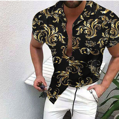 Exotisches Herren Kurzarm Hemd mit Blumen Design