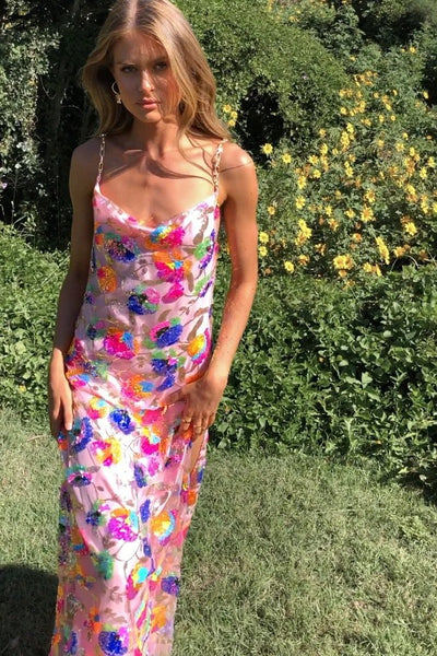 Fridasa - Rückenfreies Maxikleid mit bestickten Pailletten