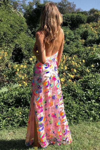 Fridasa - Rückenfreies Maxikleid mit bestickten Pailletten