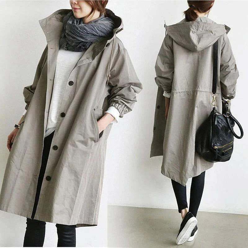 Damen Trenchcoat in Übergröße mit leichter Kapuze - Simona