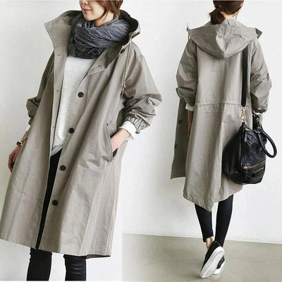 Damen Trenchcoat in Übergröße mit leichter Kapuze - Simona