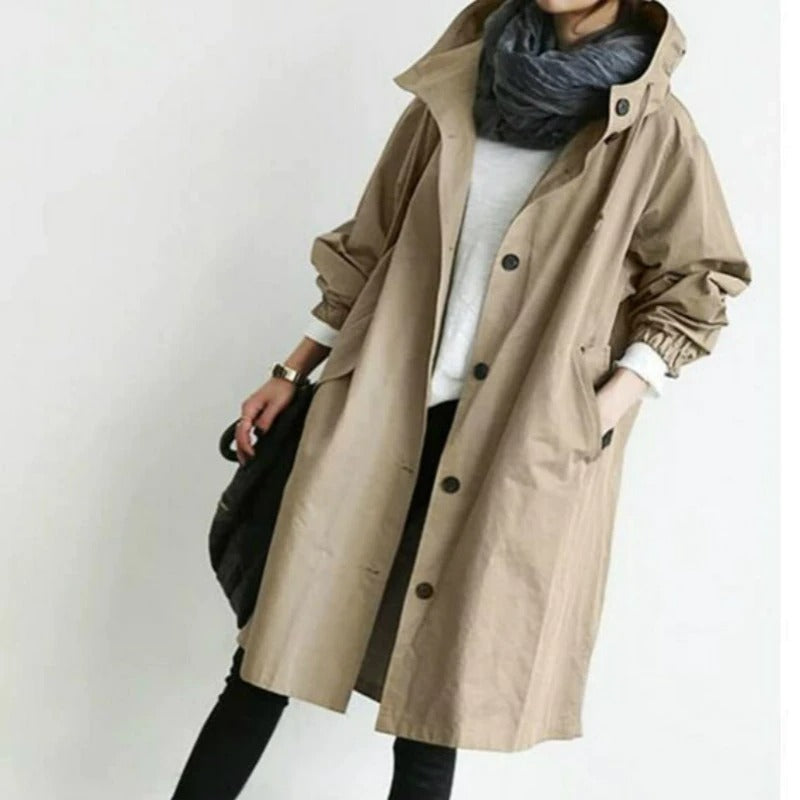 Damen Trenchcoat in Übergröße mit leichter Kapuze - Simona