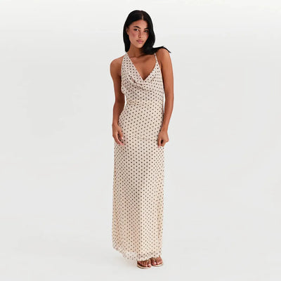 Ivy - Bedrucktes langes Kleid mit Spaghetti-Trägern