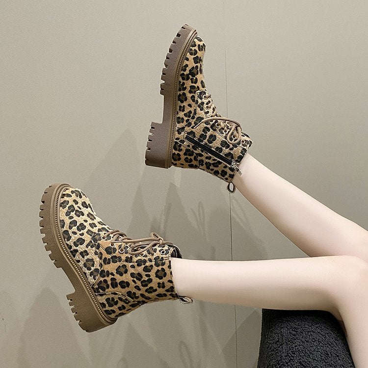 Winterstiefeletten für Damen mit Schnürsenkeln und Tiermotiv - Samantha