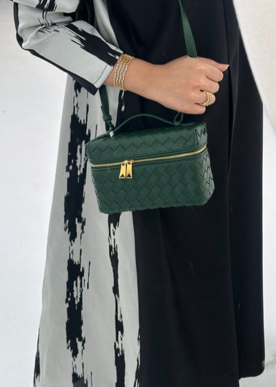 Frauen geflochtene Tasche schwarz starre Struktur goldene Reißverschlüsse - Valeska