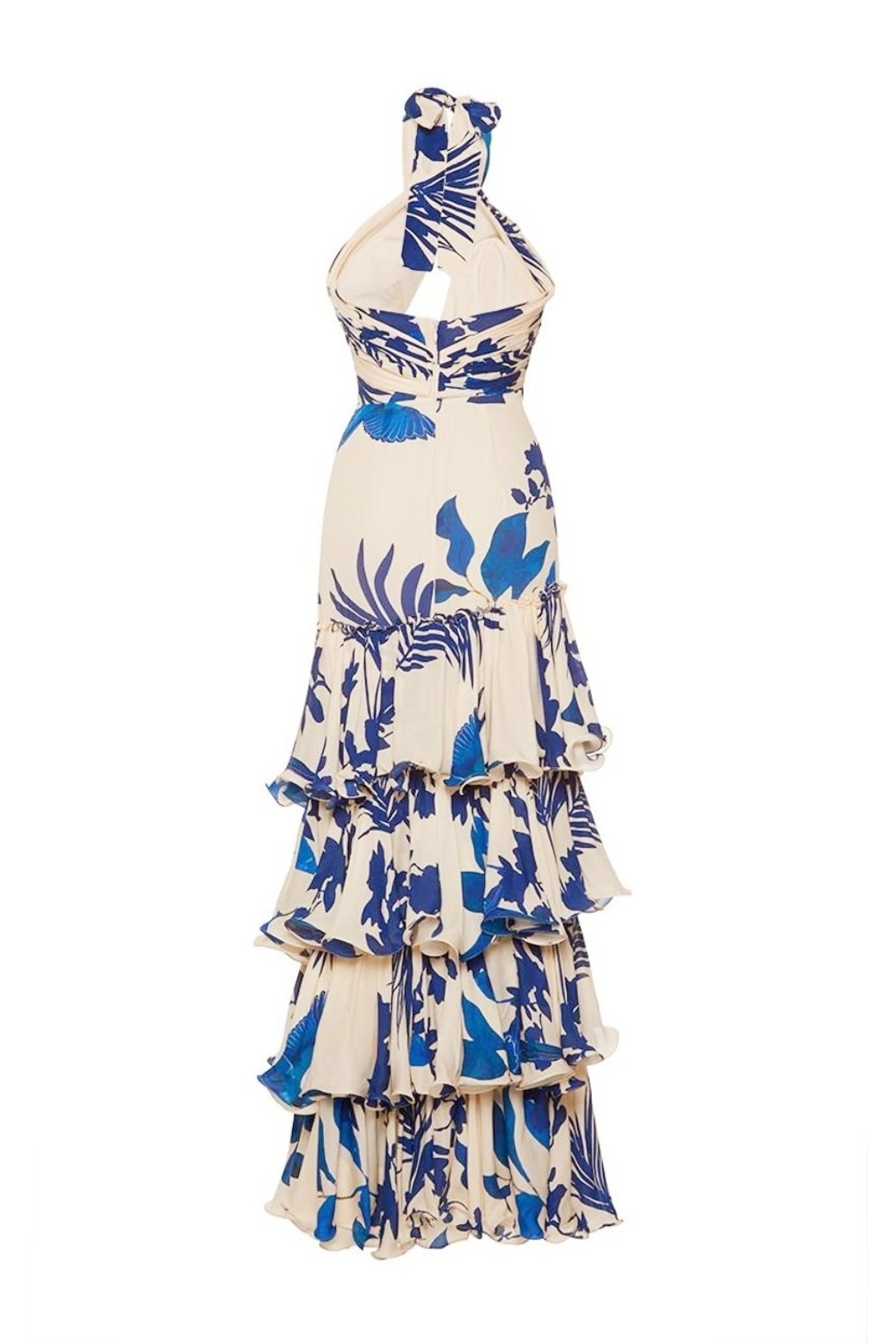 Kinna - bedrucktes Neckholder-Maxikleid mit Rüschen