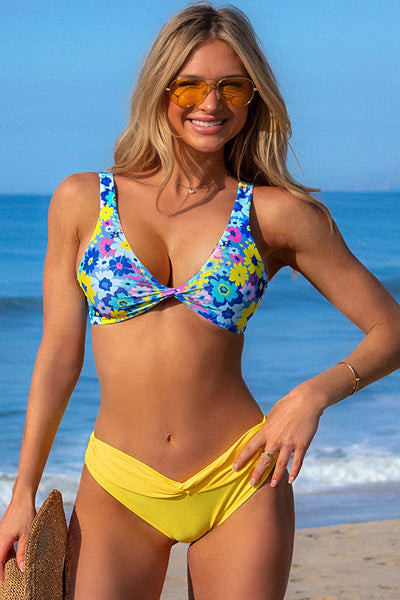 Ocean Chic - Bikini-Set mit Blumenmuster und gerafftem Unterteil mit Knoten