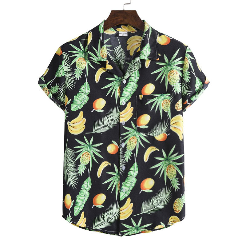 Stylisches Herren Kurzarm Hemd mit Obst Druck aus Baumwolle
