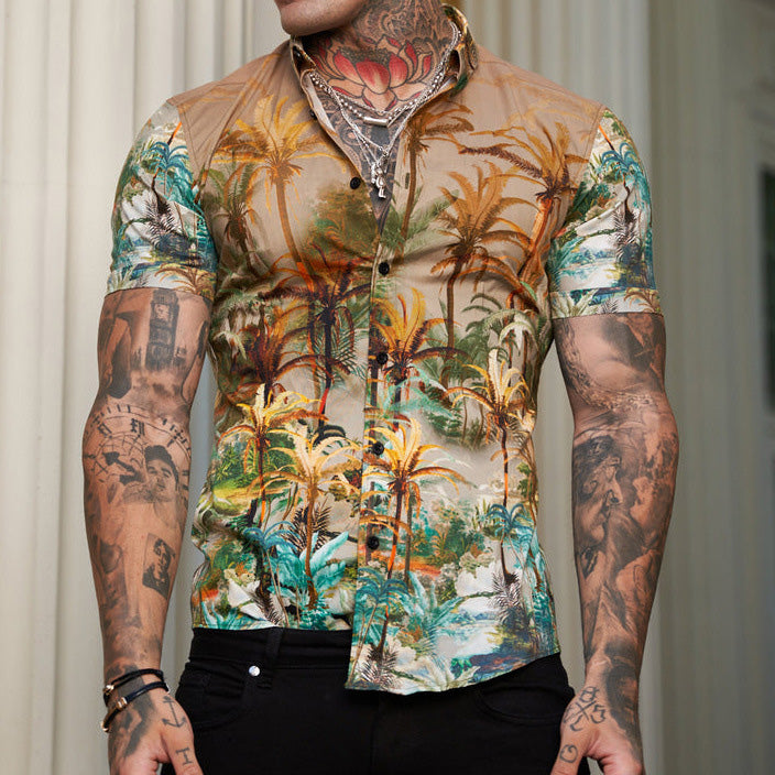 Ben - Bedrucktes Herren Kurzarm Hemd im coolen Reverse Look