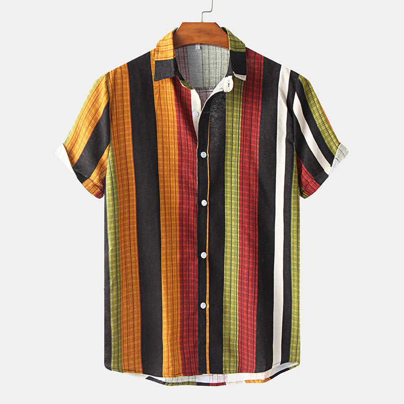 Gestreiftes Herren Kurzarm Hemd im Retro Look