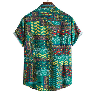 Bedrucktes Herren Kurzarm Hemd im Boho Look