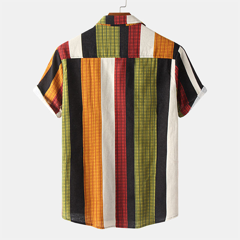 Gestreiftes Herren Kurzarm Hemd im Retro Look