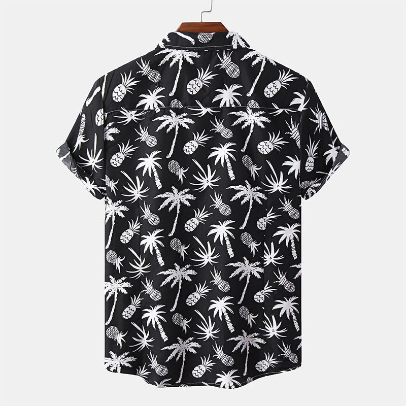 Schwarzes Herren Kurzarm Hemd mit Druck