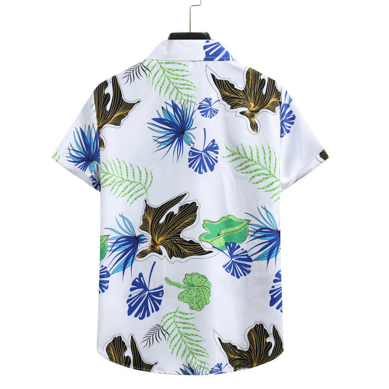 Schones bedrucktes Herren Kurzarm Hemd im Blumen Look