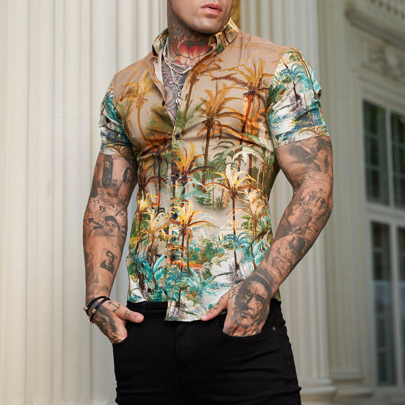 Ben - Bedrucktes Herren Kurzarm Hemd im coolen Reverse Look