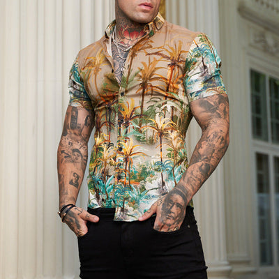 Ben - Bedrucktes Herren Kurzarm Hemd im coolen Reverse Look