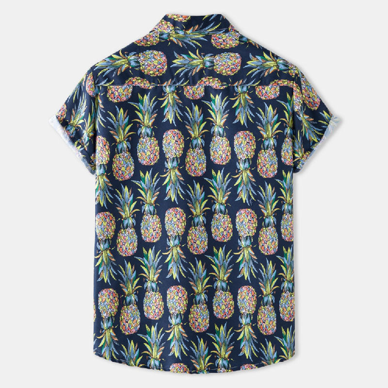 Stylisches Herren Kurzarm Hemd mit Ananas Druck aus Baumwolle