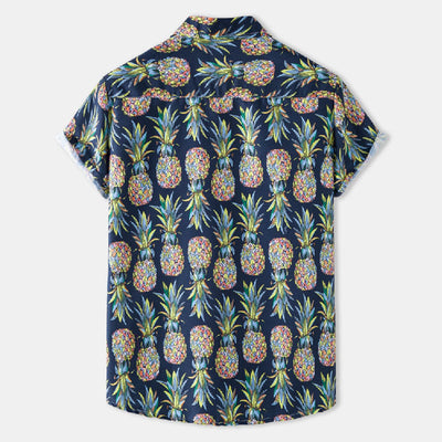 Stylisches Herren Kurzarm Hemd mit Ananas Druck aus Baumwolle