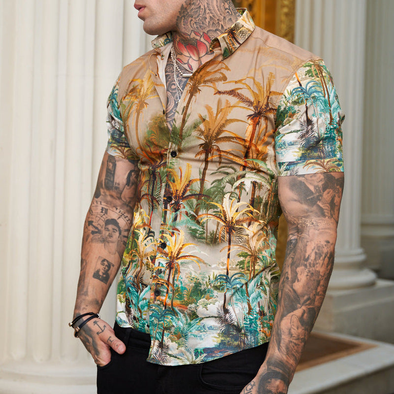Ben - Bedrucktes Herren Kurzarm Hemd im coolen Reverse Look
