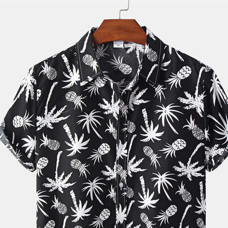 Schwarzes Herren Kurzarm Hemd mit Druck