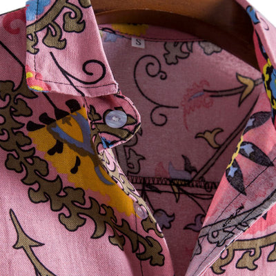 Auffällig bedrucktes Herren Kurzarm Hemd in Pink