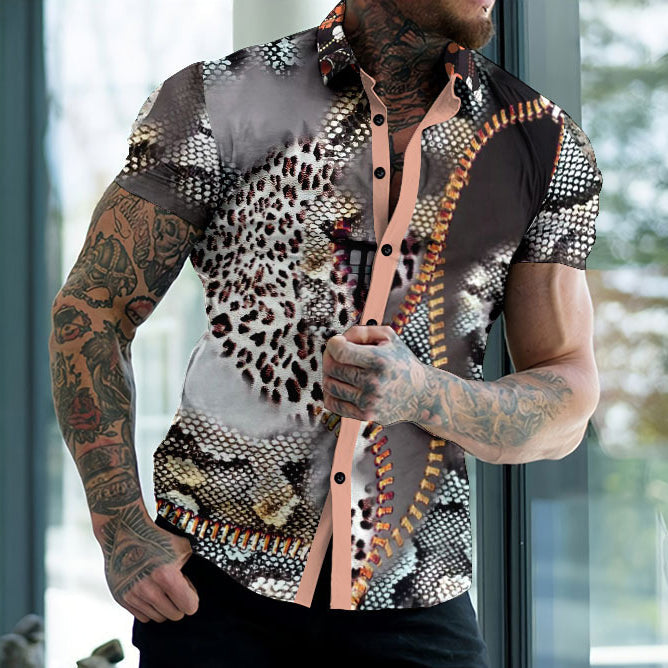 Rana - Bedrucktes Herren Kurzarm Hemd im Revers Look