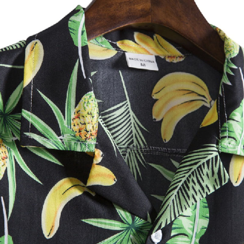 Stylisches Herren Kurzarm Hemd mit Obst Druck aus Baumwolle